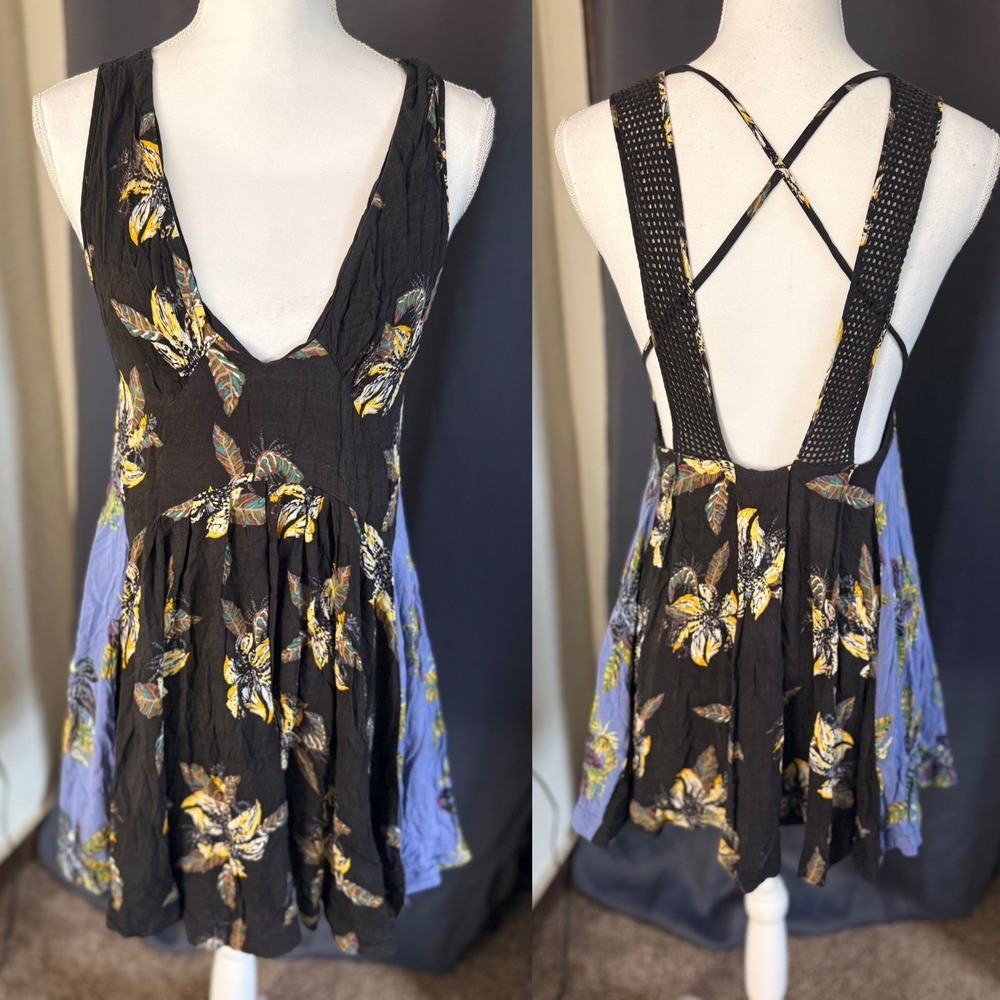 Free People Thought I Was Dreaming Floral Mini Dress Open Back S - Picture 4 of 12